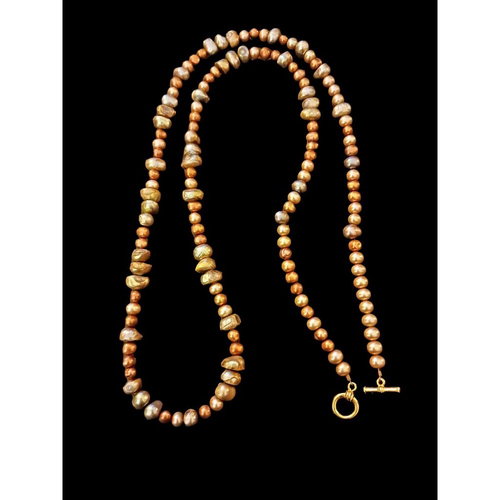 Freshwater Natural Pearl 35" Long Gold Plated Closure Necklace